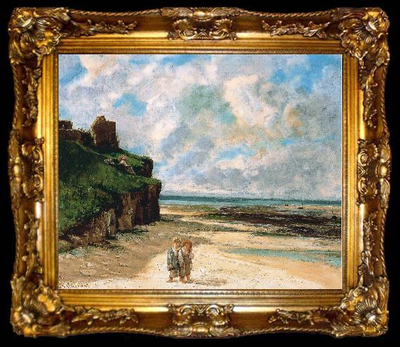 framed  Gustave Courbet The Beach at Saint Aubin sur Mer, ta009-2